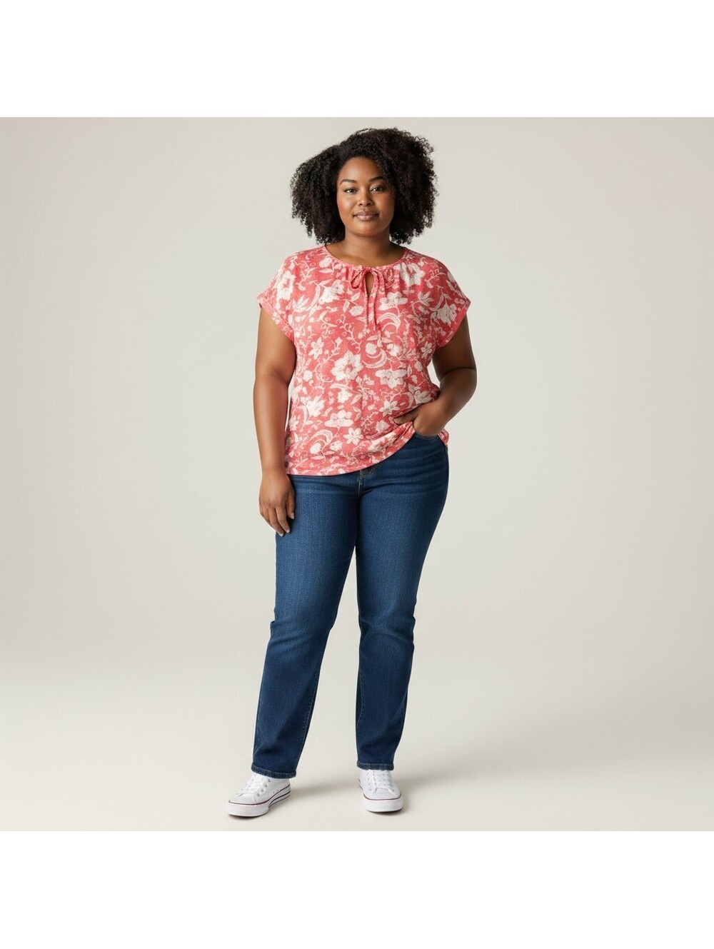 Sonoma Top Women XL Pink Floral Tasseled Short Sleeve Round Neck Cotton Casual